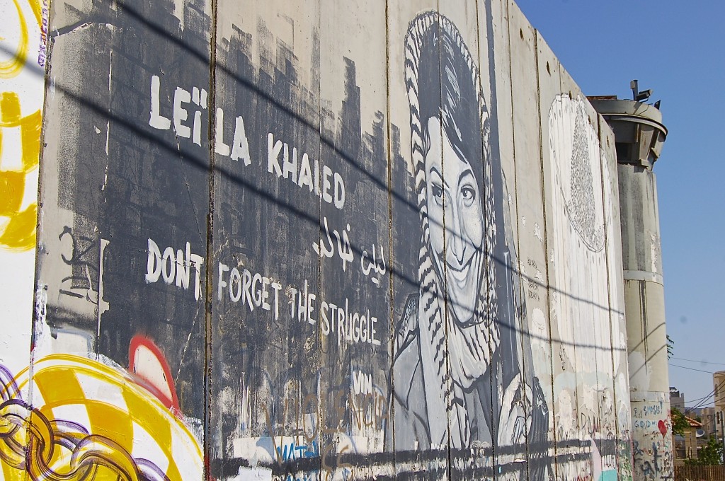 An image of Leila Khaled, a Palestinian women active in the resistance to the occupation, famous for her role in plane hijackings in 1969 and 1970.