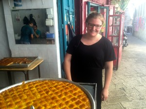 This isn't actually knafeh, but I am outside of what I hear is the best knafeh in Nablus, which means it's the best in the world! 